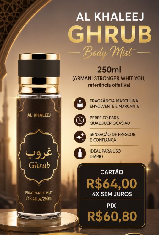Al Khaleej Ghrub Body Mist 250ml ARMANI STRONGER WHIT YOU PIX R$60,80
