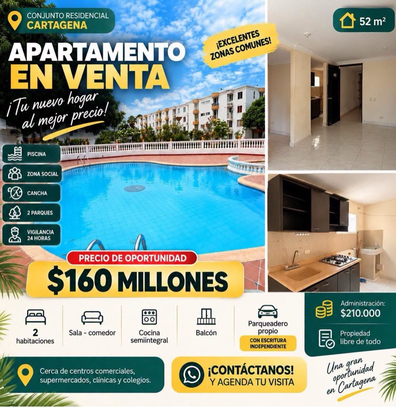 APTO EN VENTA EN CARTAGENA DE OPORTUNIDAD