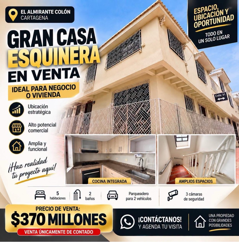 CASA EN VENTA EN ALMIRANTE COLÓN ESQUINERA