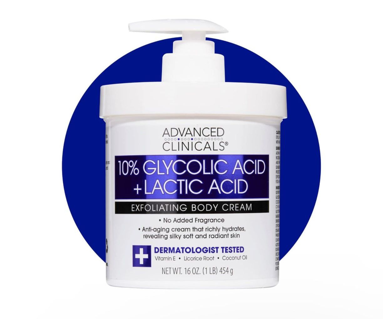 Advanced Clinicals 10% Glycolic Acid + Lactic Acid Exfoliating Body Cream 454g