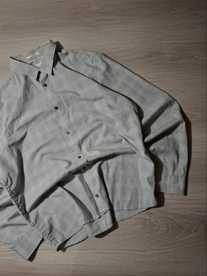 Calvin Klein Grey Plaid Stretch Shirt