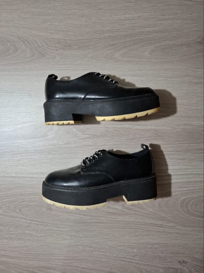 Stradivarius Black Platform Derby Shoes