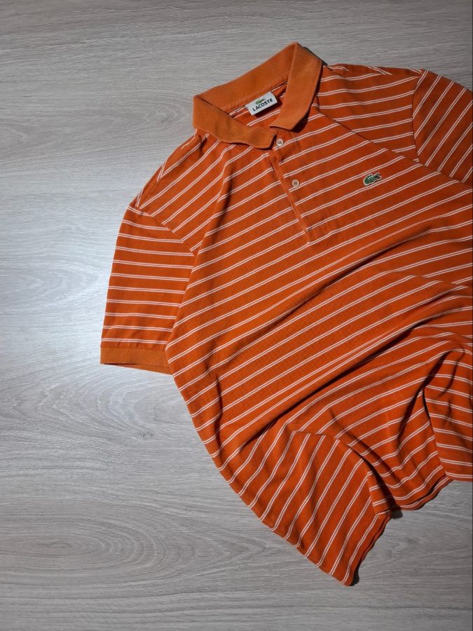Lacoste Striped Polo Shirt Orange / White