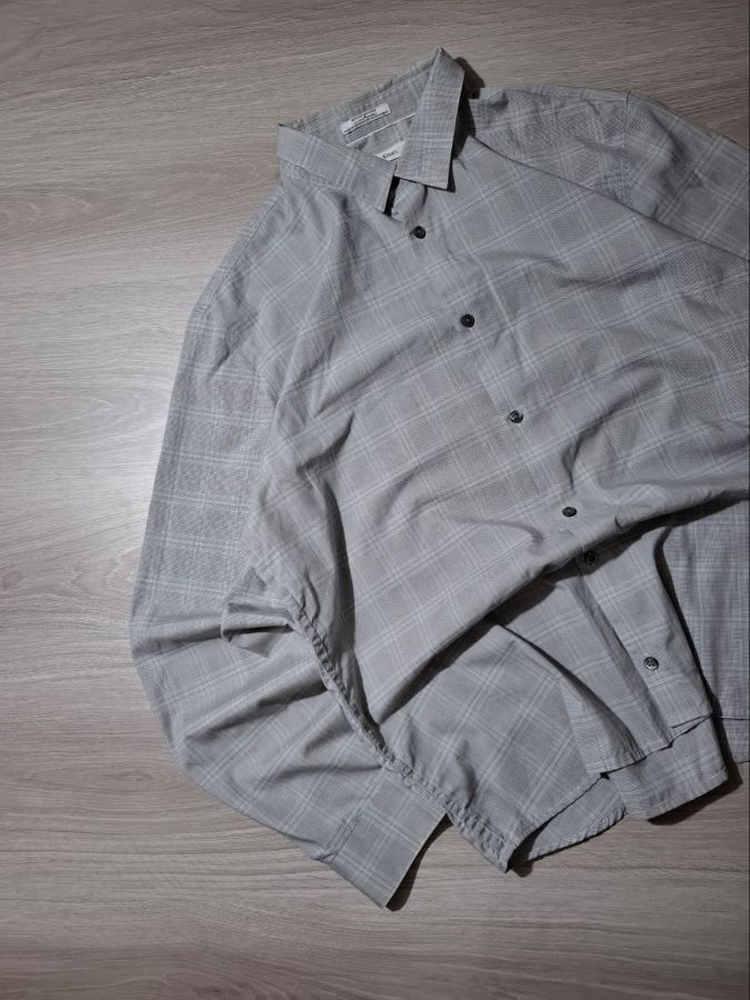 Calvin Klein Grey Plaid Stretch Shirt
