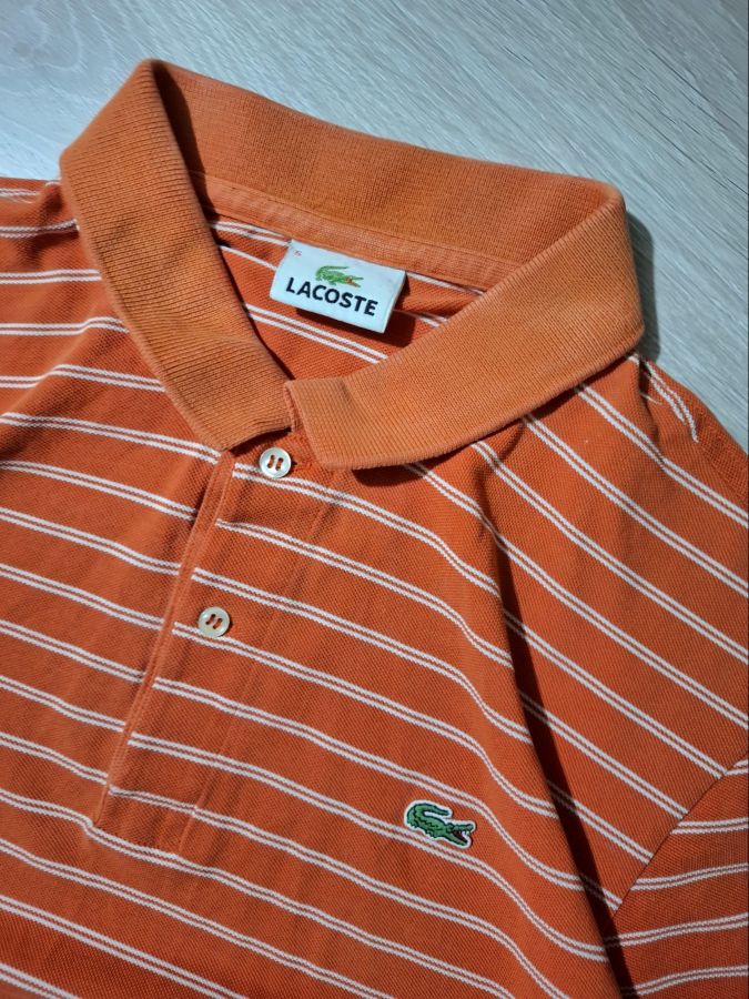 Lacoste Striped Polo Shirt Orange / White