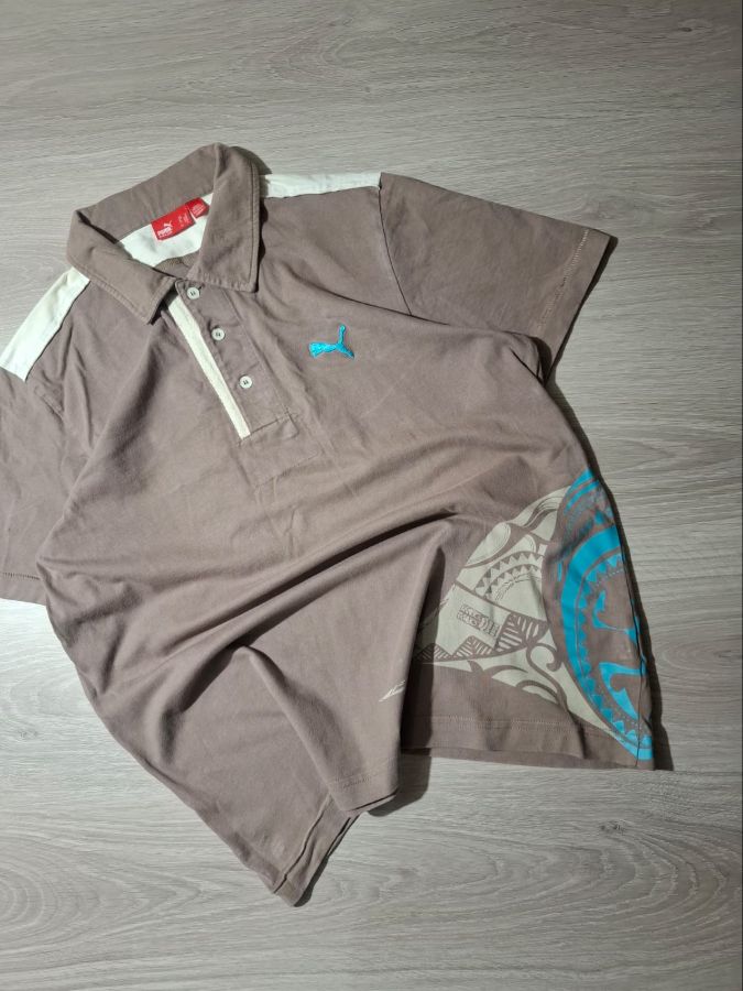 Puma Taupe Tribal Graphic Polo