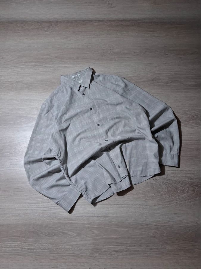 Calvin Klein Grey Plaid Stretch Shirt