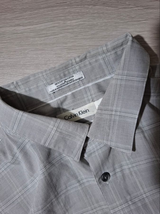 Calvin Klein Grey Plaid Stretch Shirt