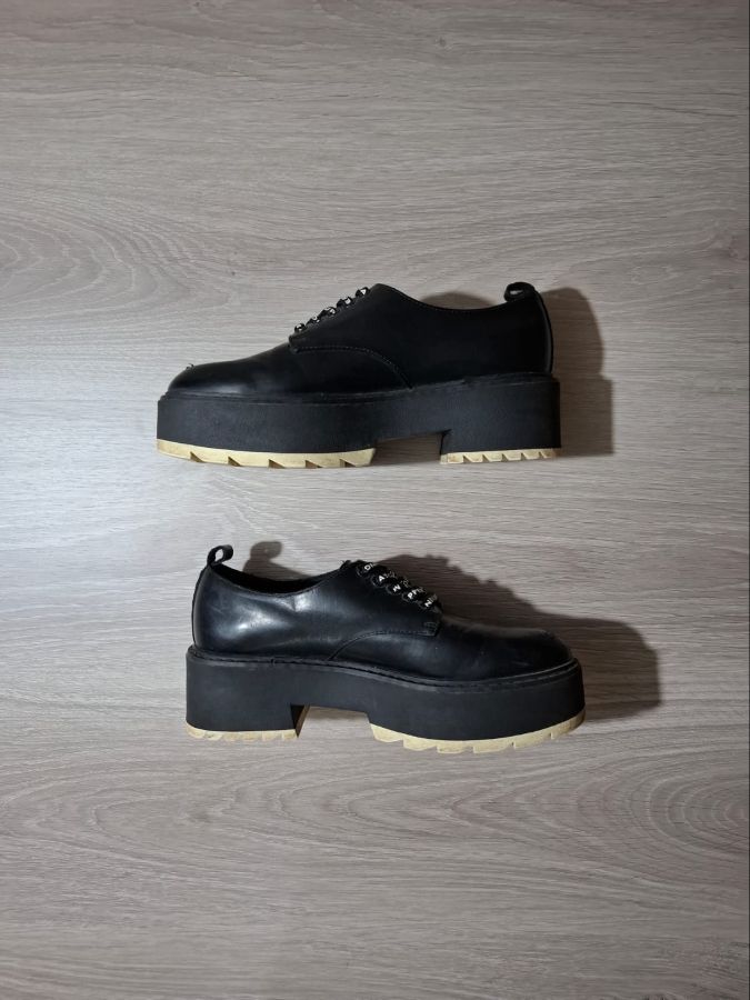 Stradivarius Black Platform Derby Shoes