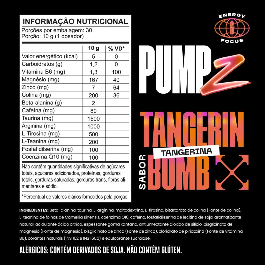 Pré-treino baixa Cafeína - Tangerina - Pump Z Squadz - 300g