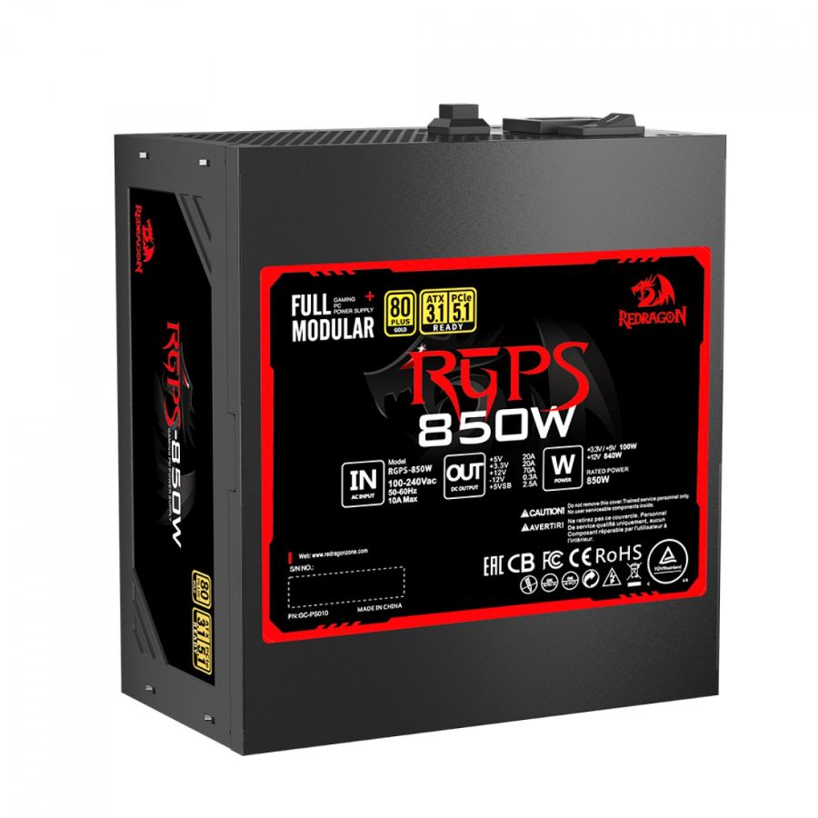 Fonte Gamer Redragon RGPS 850W Full Modular 80 Plus Gold (GC-PS010 V2)