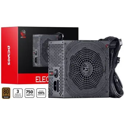 FONTE GAMER PCYES ELECTRO V2 750W BLACK VULCAN 80 PLUS BRONZE - ELECV2PTO750W