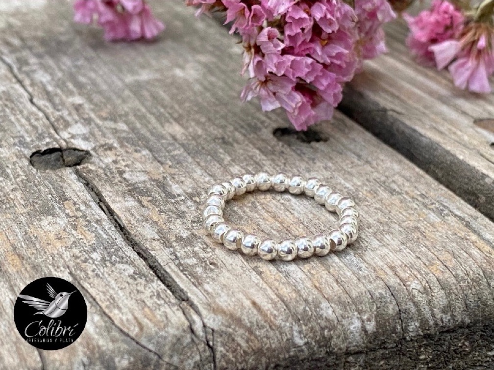 Anillo Elástico de Perlas de Plata