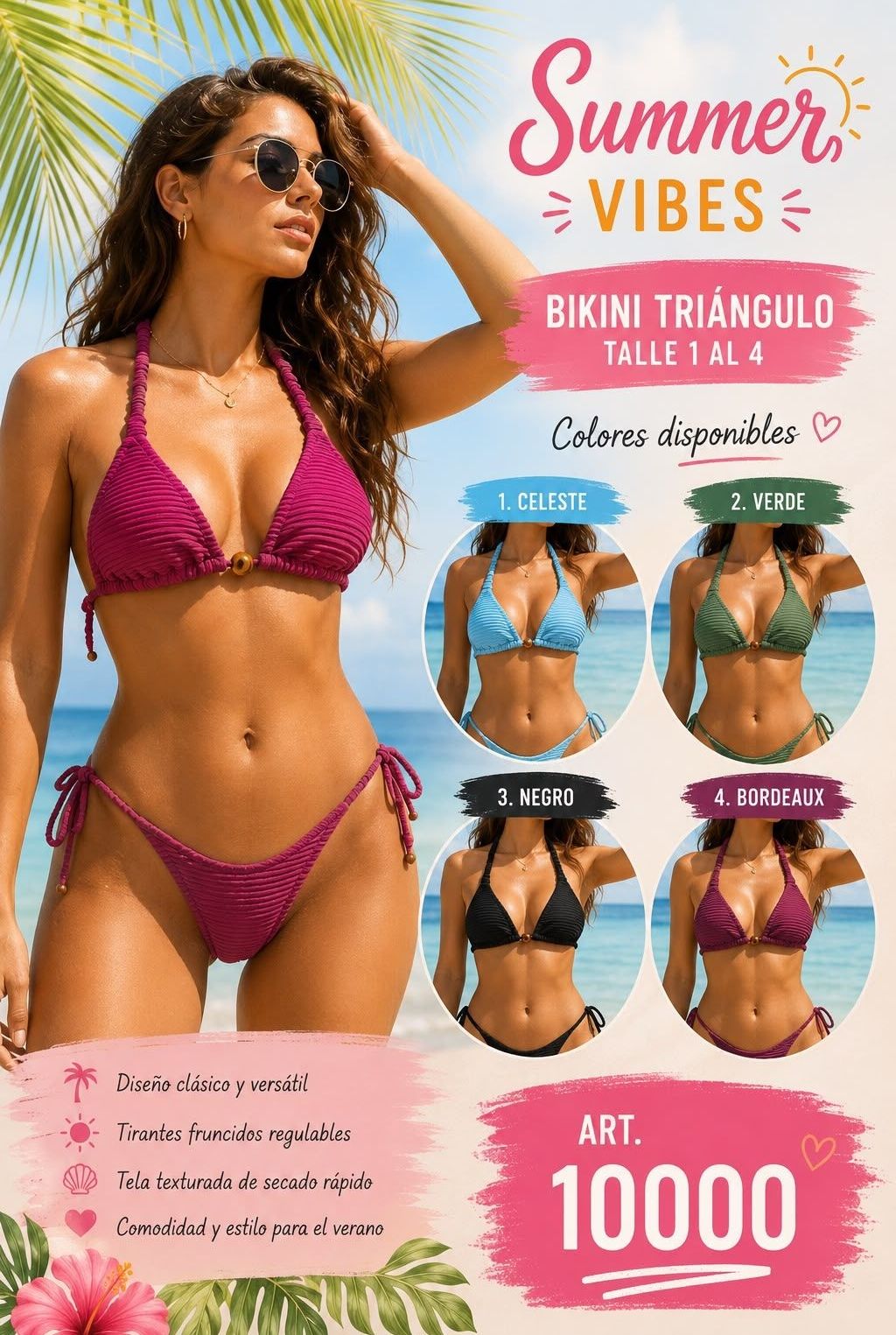 BIKINI TEXTURA CON DETALLE Y LESS PARA ATAR ART: 10000