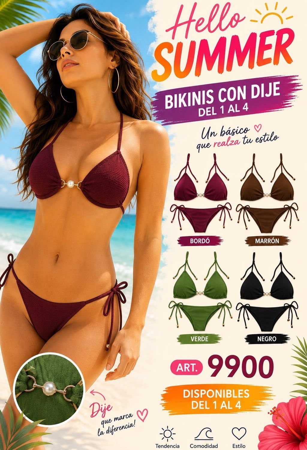 BIKINI LABRADA CON DIJE PERLA Y LESS REGULABLE ART: 9900
