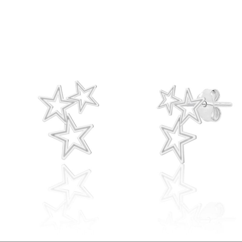 Brinco 3 estrelas desenho laser Prata 925