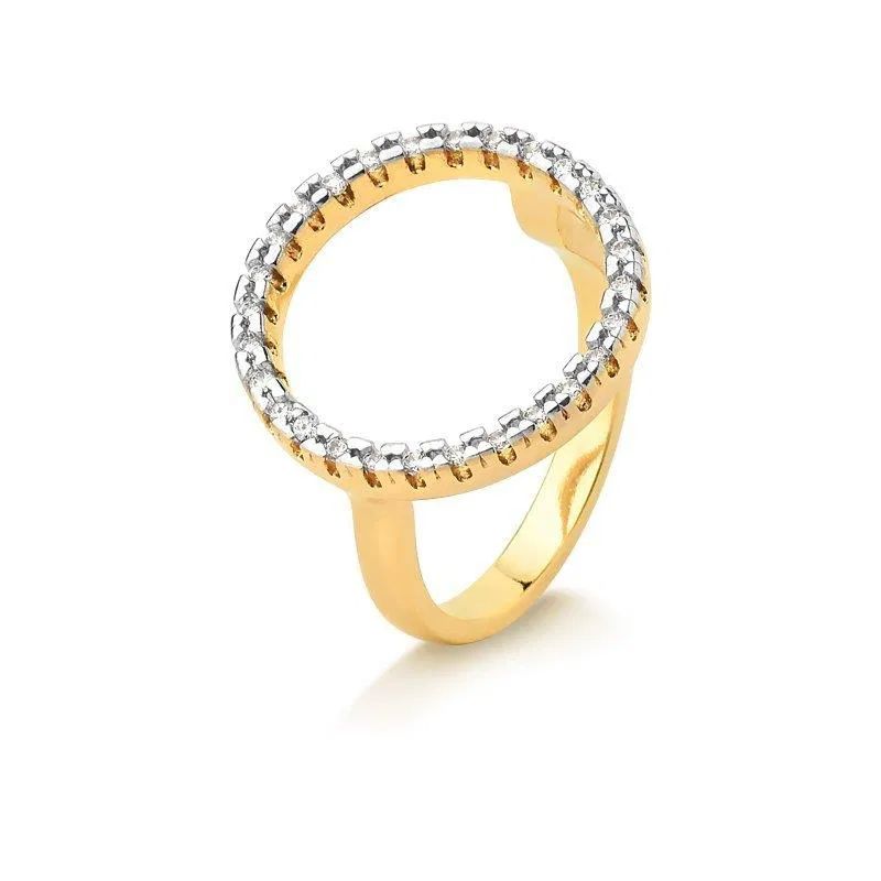 Anel Círculo Vazado Zircônias banho Premium Ouro 18k