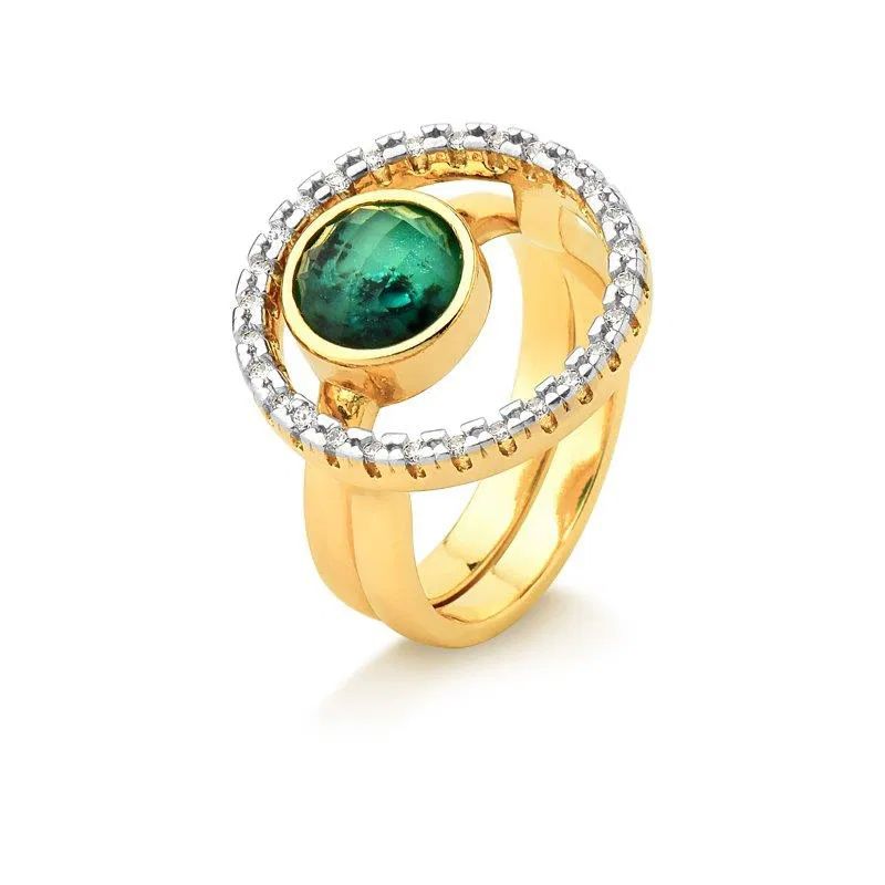 Anel Círculo Vazado Zircônias banho Premium Ouro 18k