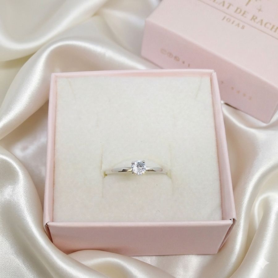 Anel Solitário em Prata 925 com Zircônia 4 mm