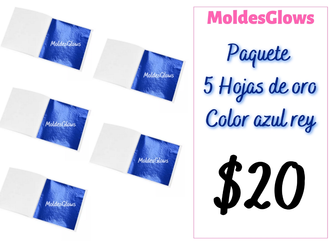 5 Hojas de oro ( Color Azul rey ) para manualidades