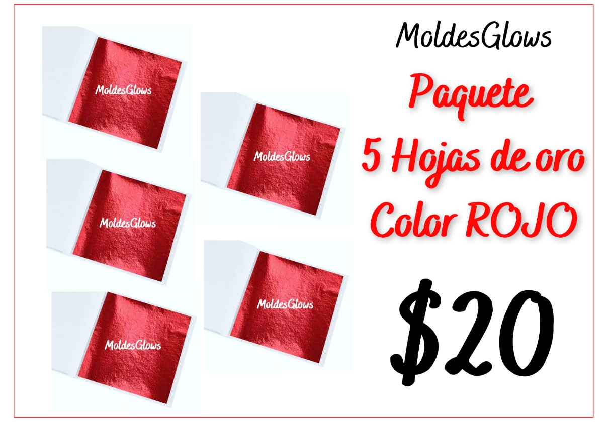 5 Hojas de oro (ROJO METALICO) para manualidades