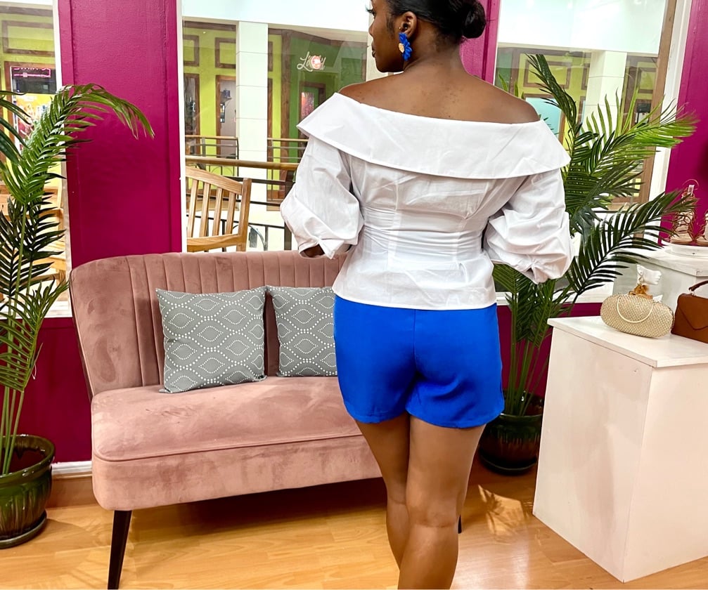 Another Day In Paradise HighWaisted Shorts-Blue