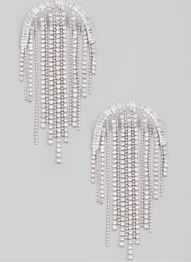 Breaking Chins Fringe Earrings-Silver