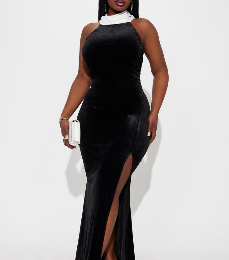 Everything Is Better In Black & White Backless Velvet Gown - Black/White