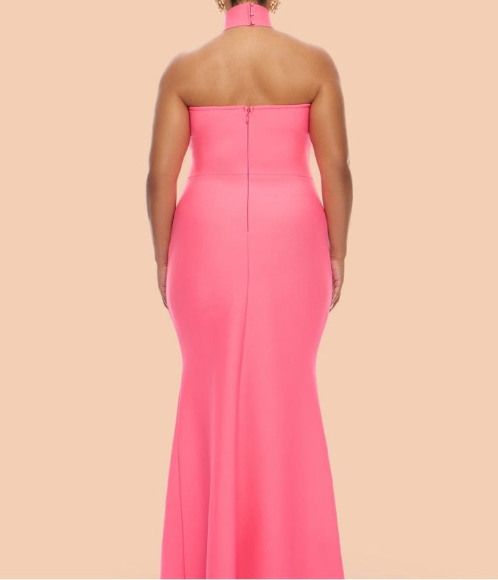 High Tea Choker Bandage Gown - Hot Pink