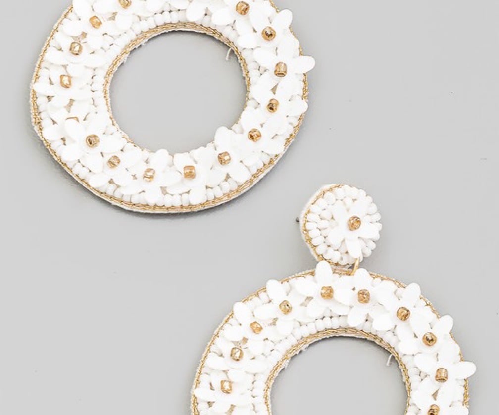 Beaded Circle Flower Drop Earring