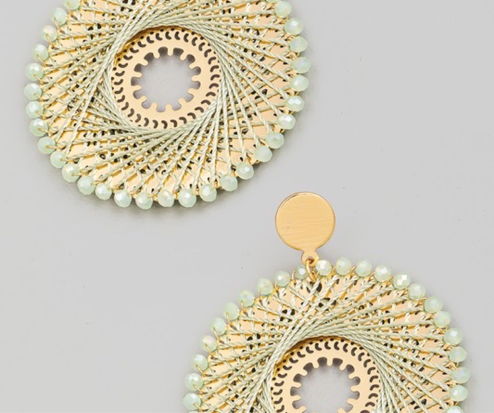 Beaded drop earrings -sage
