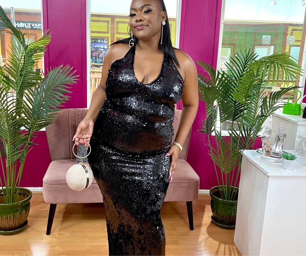 Glenda Sequin Gown - Black