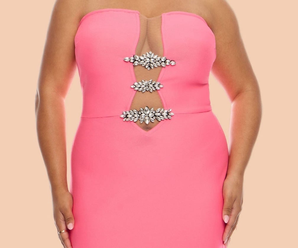 High Tea Choker Bandage Gown - Hot Pink
