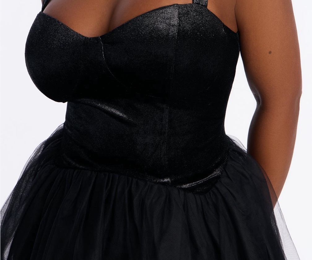 Janae Velvet Tulle Midi Dress - Black