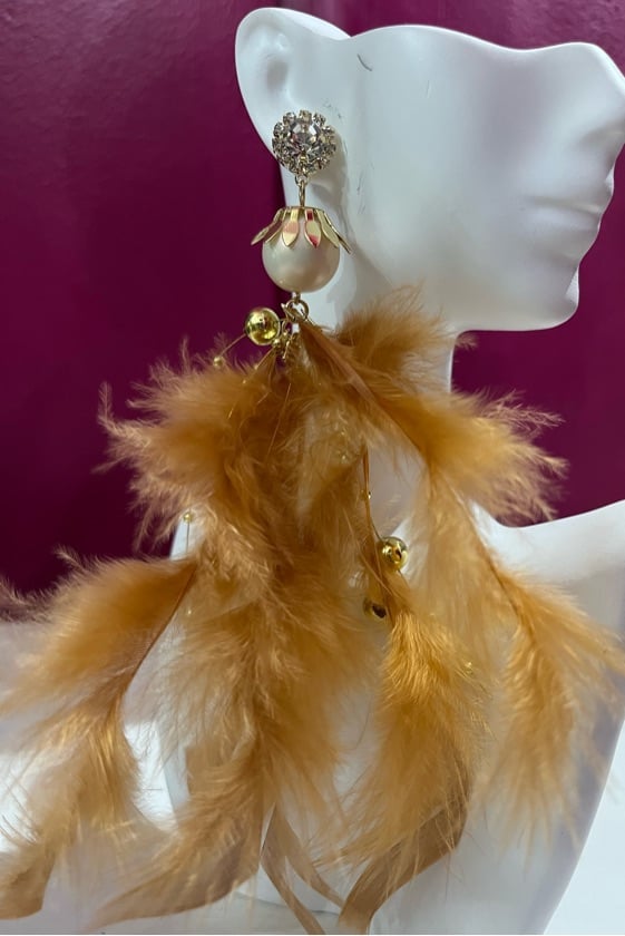 Feather For All Drop Earrings-Brown