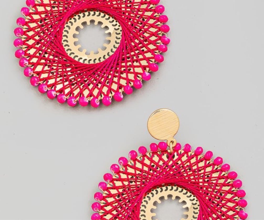 Beaded drop earrings -Pink