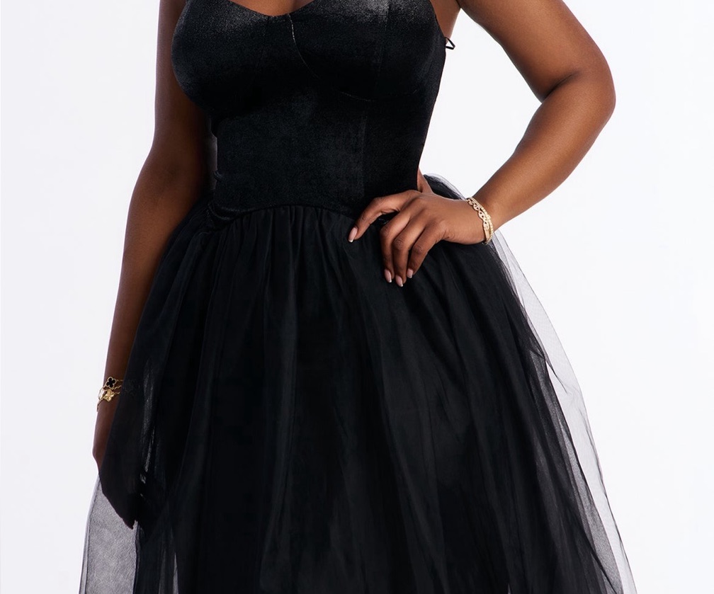 Janae Velvet Tulle Midi Dress - Black