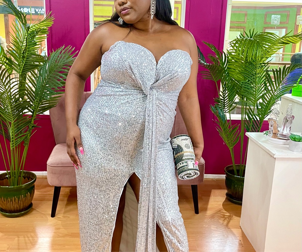 Glenda Sequin Maxi Dress - Silver