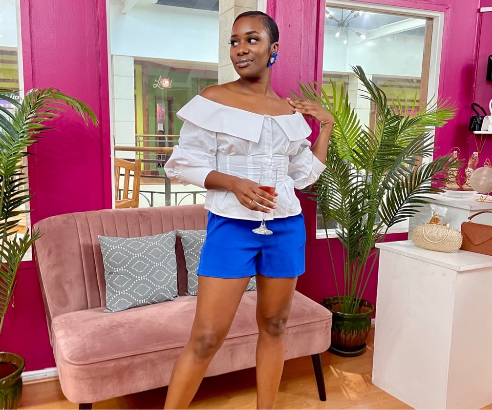 Another Day In Paradise HighWaisted Shorts-Blue