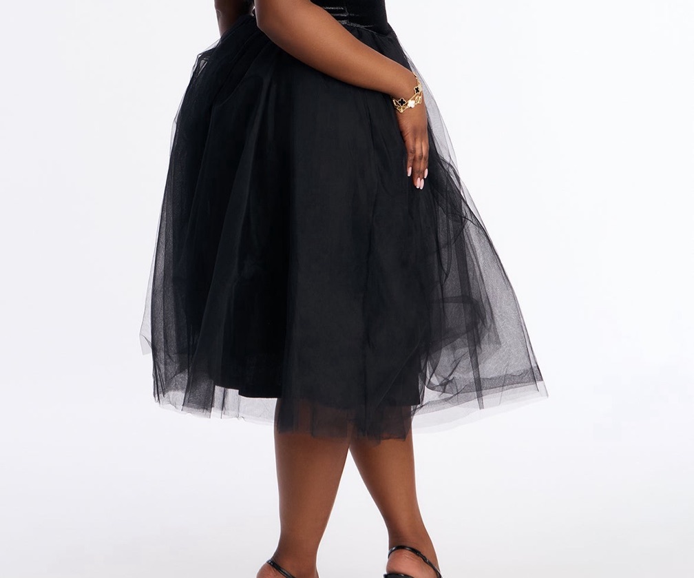 Janae Velvet Tulle Midi Dress - Black