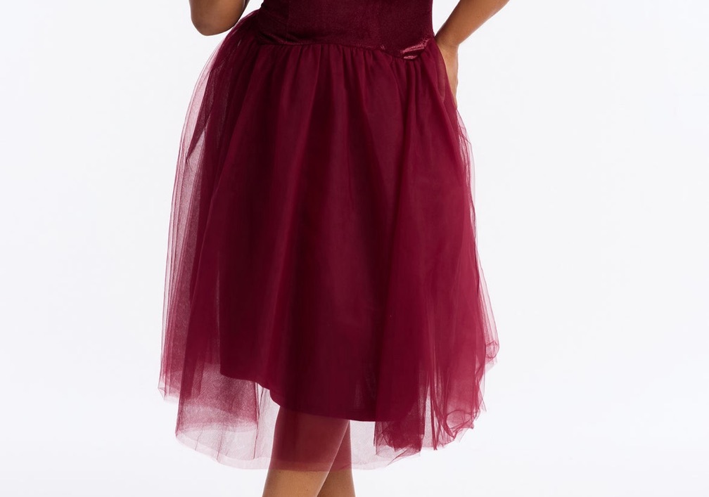 Janae Velvet Tulle Midi Dress -Wine
