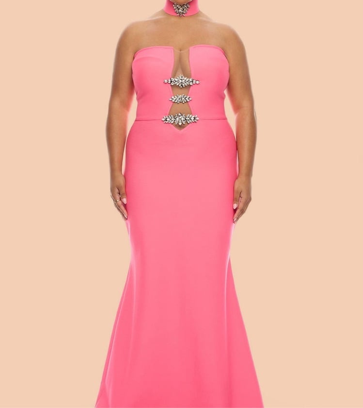 High Tea Choker Bandage Gown - Hot Pink