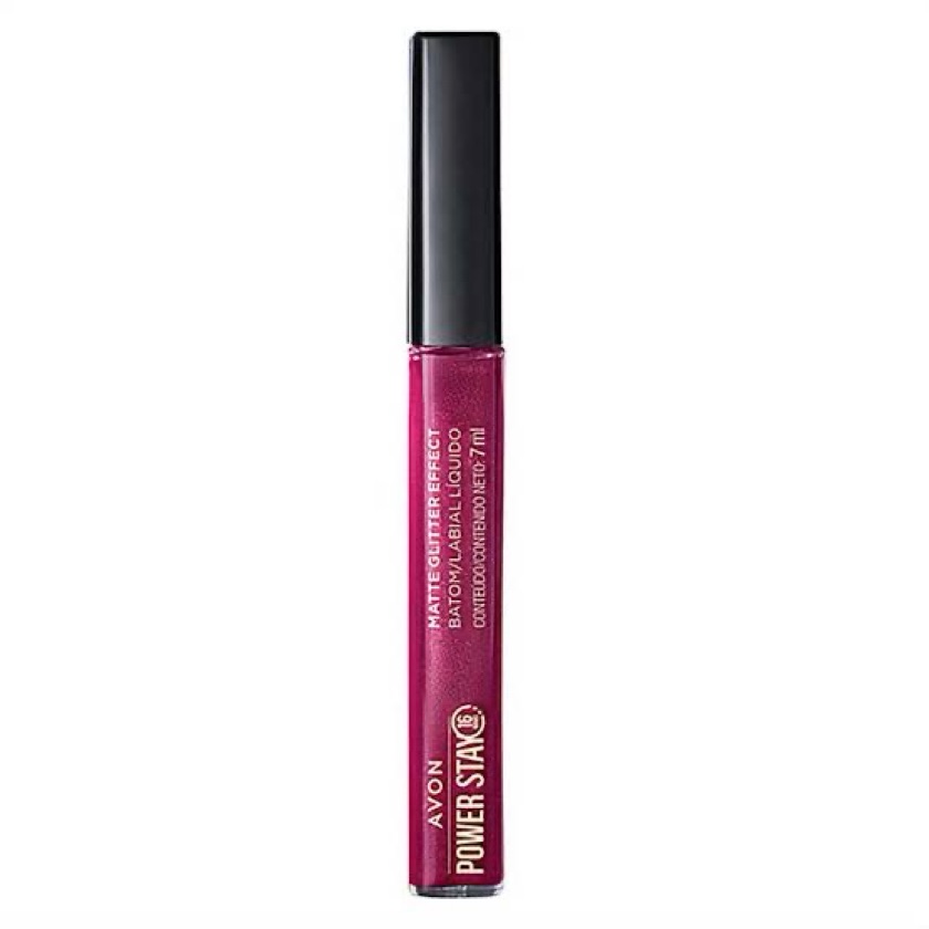 Batom Líquido Matte Glitter Effect Avon Power Stay 18h Cor Malva Luminoso - 7ml