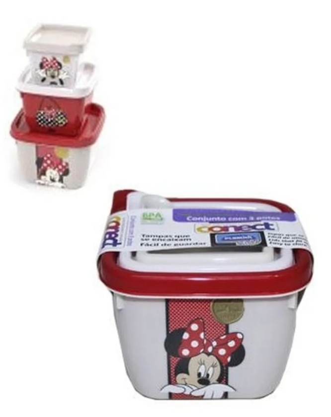 Conjunto três potes Mini quadrado referência 6190 plasútil