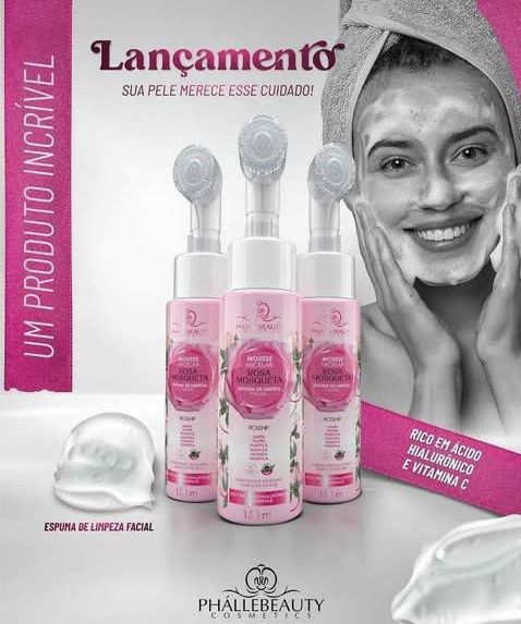 Mousse Micelar Rosa Mosqueta - Espuma de Limpeza Facial Phállebeauty 150ml