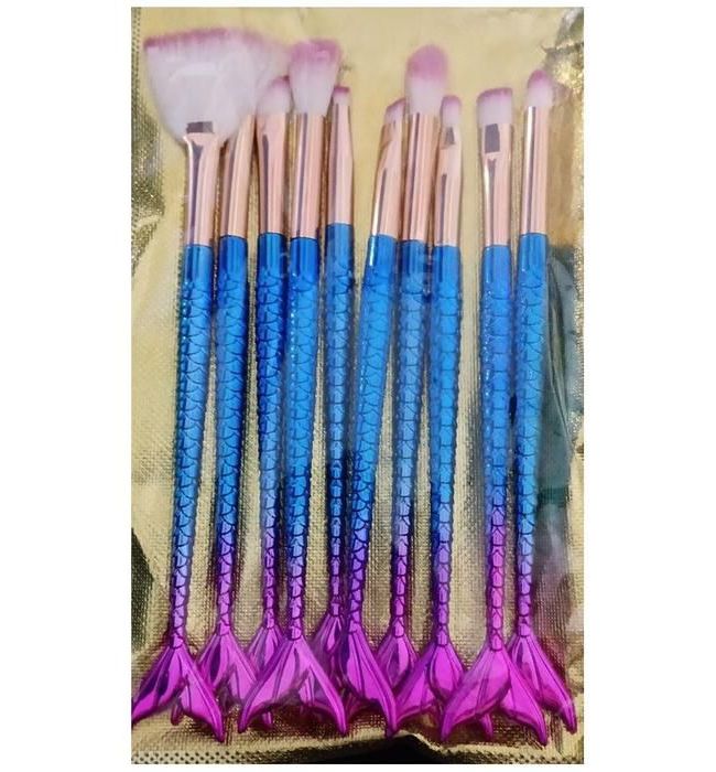 Pincel Kit 10 Peças Sereia Maquiagem Mermaid Delineador Make Up Sombra