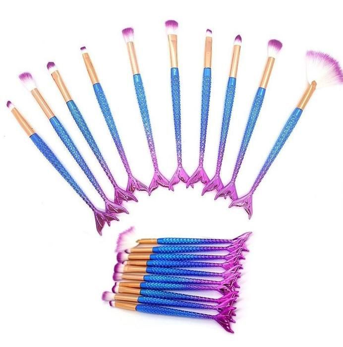 Pincel Kit 10 Peças Sereia Maquiagem Mermaid Delineador Make Up Sombra