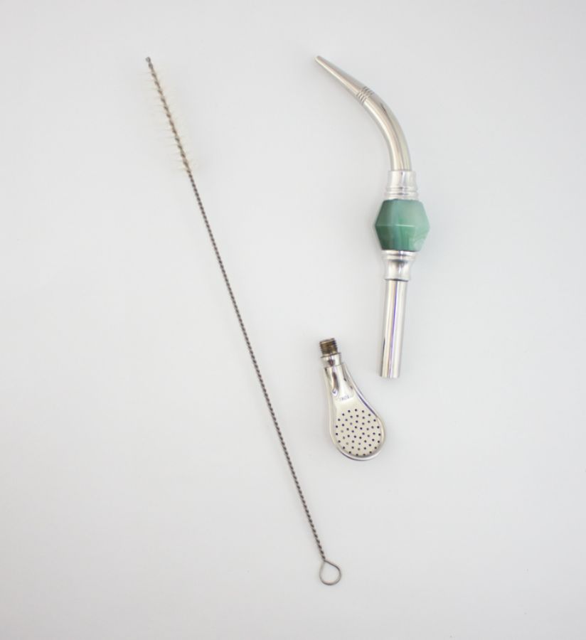 BOMBILLA INOX. DE PIEDRA C/CEPILLO–LIMP. RECTA Y PICO DE LORO