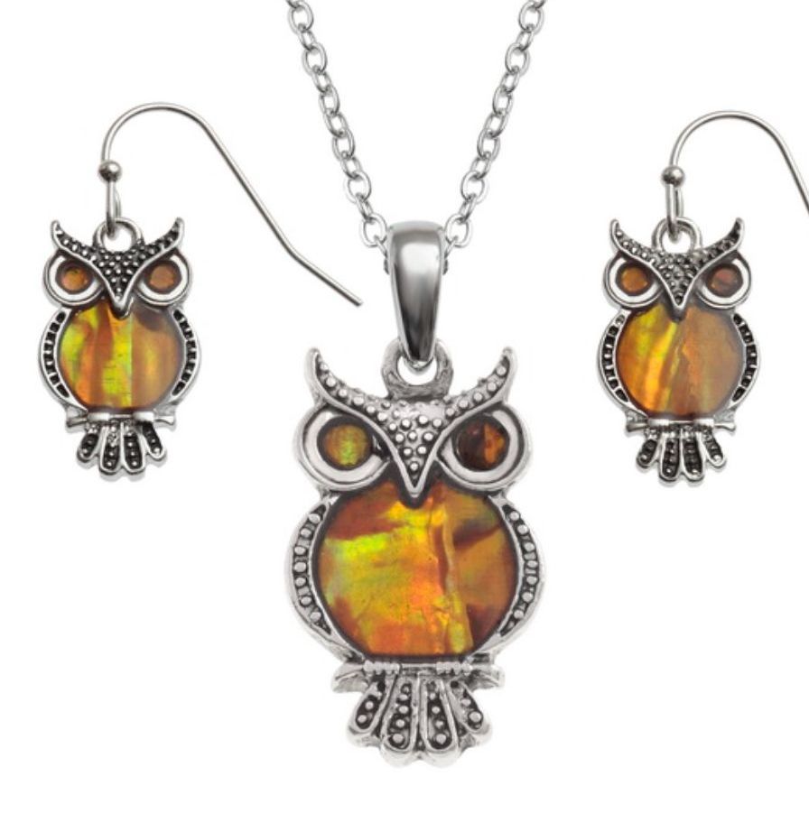 Amber Owl earrings and necklace set TJ335