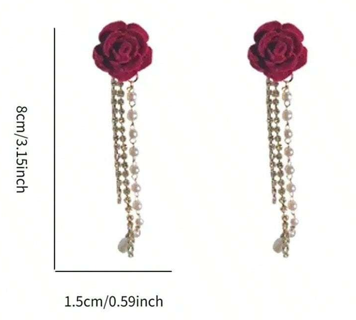 1pair Plush Red Rose Earrings With Tassel In High-End Jewelry Bag, Gift For Mother's Day, Valentine's Day, Birthday, Clothing Accessory, Festival Elegant Halloween Valentines Multicolor / one-size